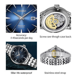 Seiko Presage Cocktail Bluemoon Automatic Watch, Blue, 40.5 mm, Day, SRPB41J1