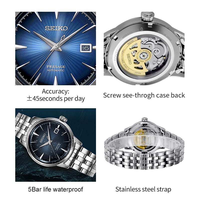 Seiko Presage Cocktail Bluemoon Automatic Watch, Blue, 40.5 mm, Day, SRPB41J1