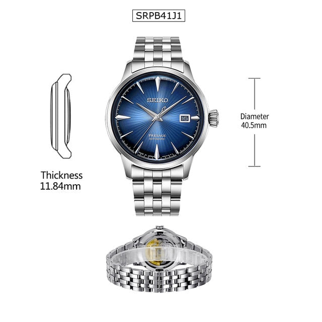 Seiko Presage Cocktail Bluemoon Automatic Watch, Blue, 40.5 mm, Day, SRPB41J1